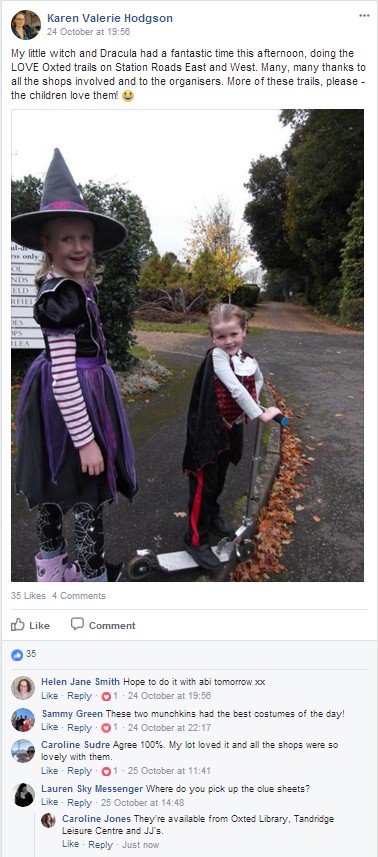 Oxted Halloween Trail Facebook comment