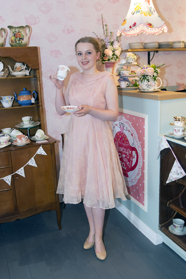 Girls in 1950s vintage dress at Dotty's Teahouse opening, Carshalton